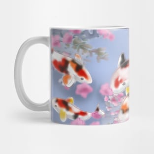 Koi carp with sakura reflections in a purple pond Mug